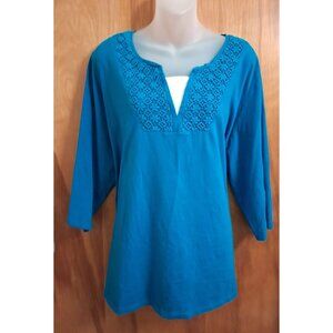 Catherines Womens Pullover Top Green White Insert Cotton Plus size 2X 22W 24W